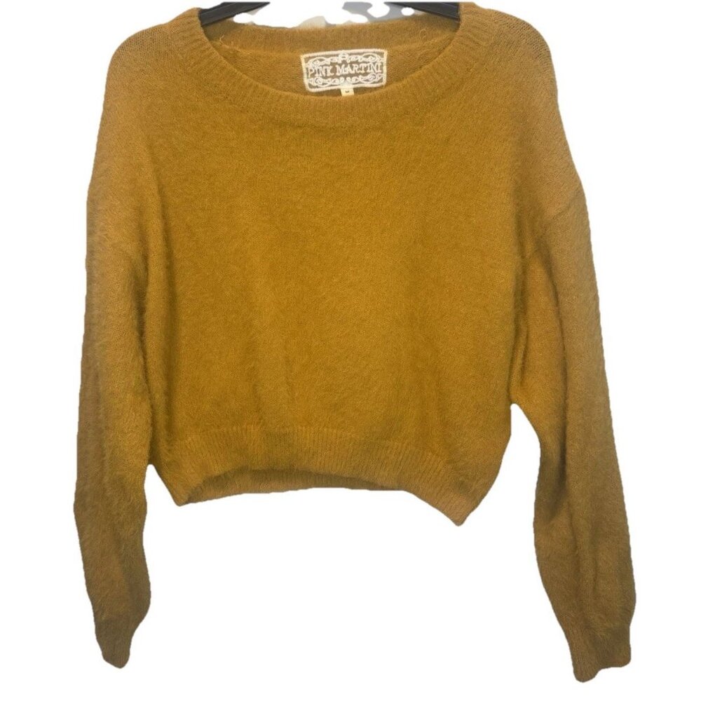 Womens Soft Golden Mustard Cropped Fuzzy Sweater M Soft Romantic Parisian Casual